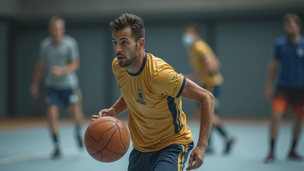 لاعب كرة يد احترافي يؤدي حركة هجومية أثناء التدريب